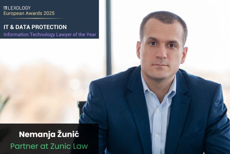 Nemanja Žunić Best IT Lawyer in Europe in 2025 by Lexology European Awards