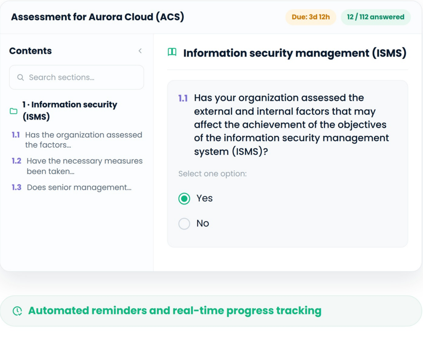 Whisperly vendor questionnaire — information security management assessment in the provider portal